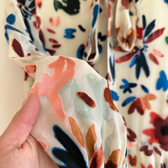 Alice + Olivia Moore Velvet Floral Print Tiered Mini Dress Cream/Blue XS - Picture 12 of 13